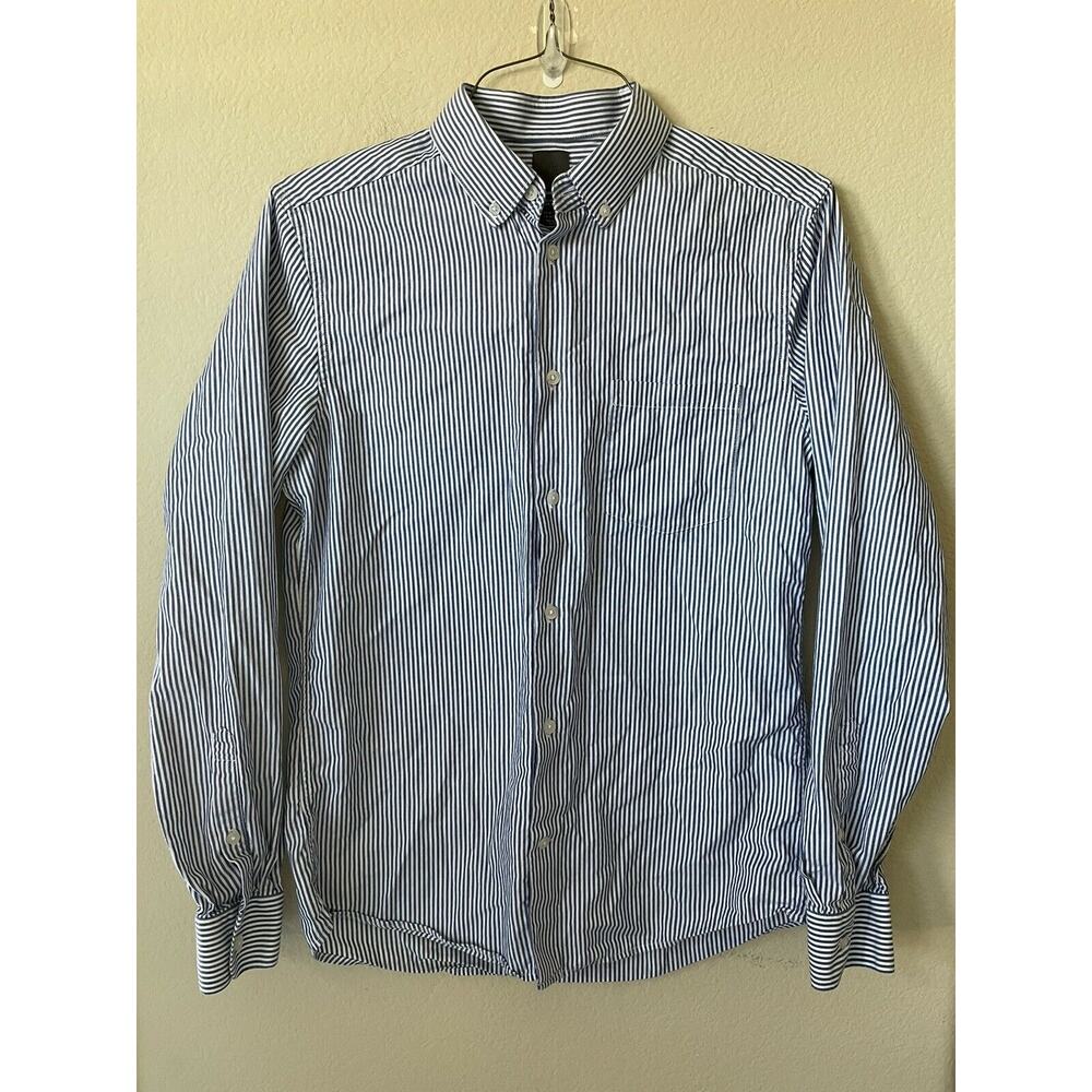 H&M Blue Striped Slim Fit Collared Long Sleeve Men's Dress Shirt Size M 15 3/4